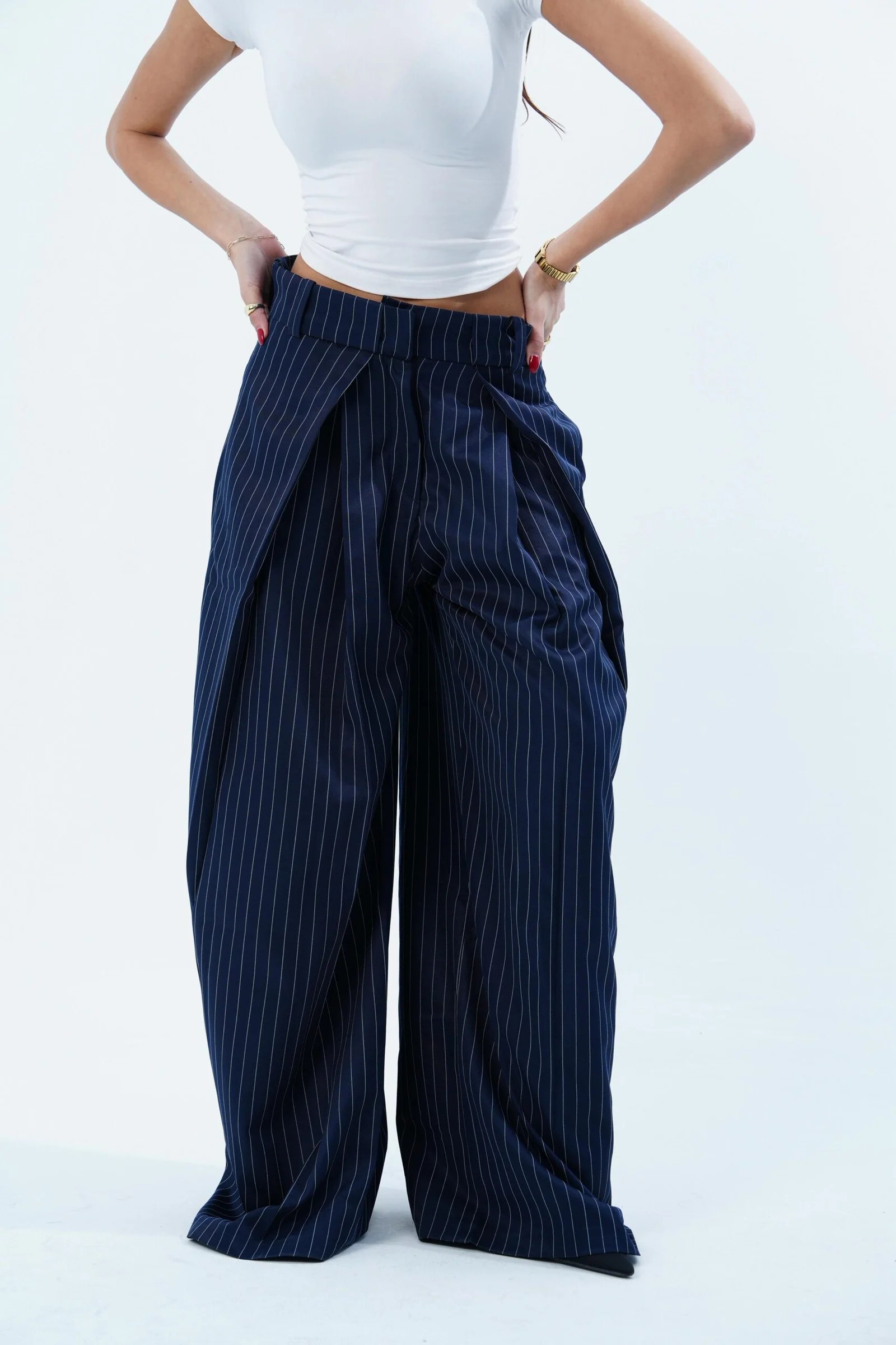 STRIPPED FOLDED TAILORED PANTS — view 17