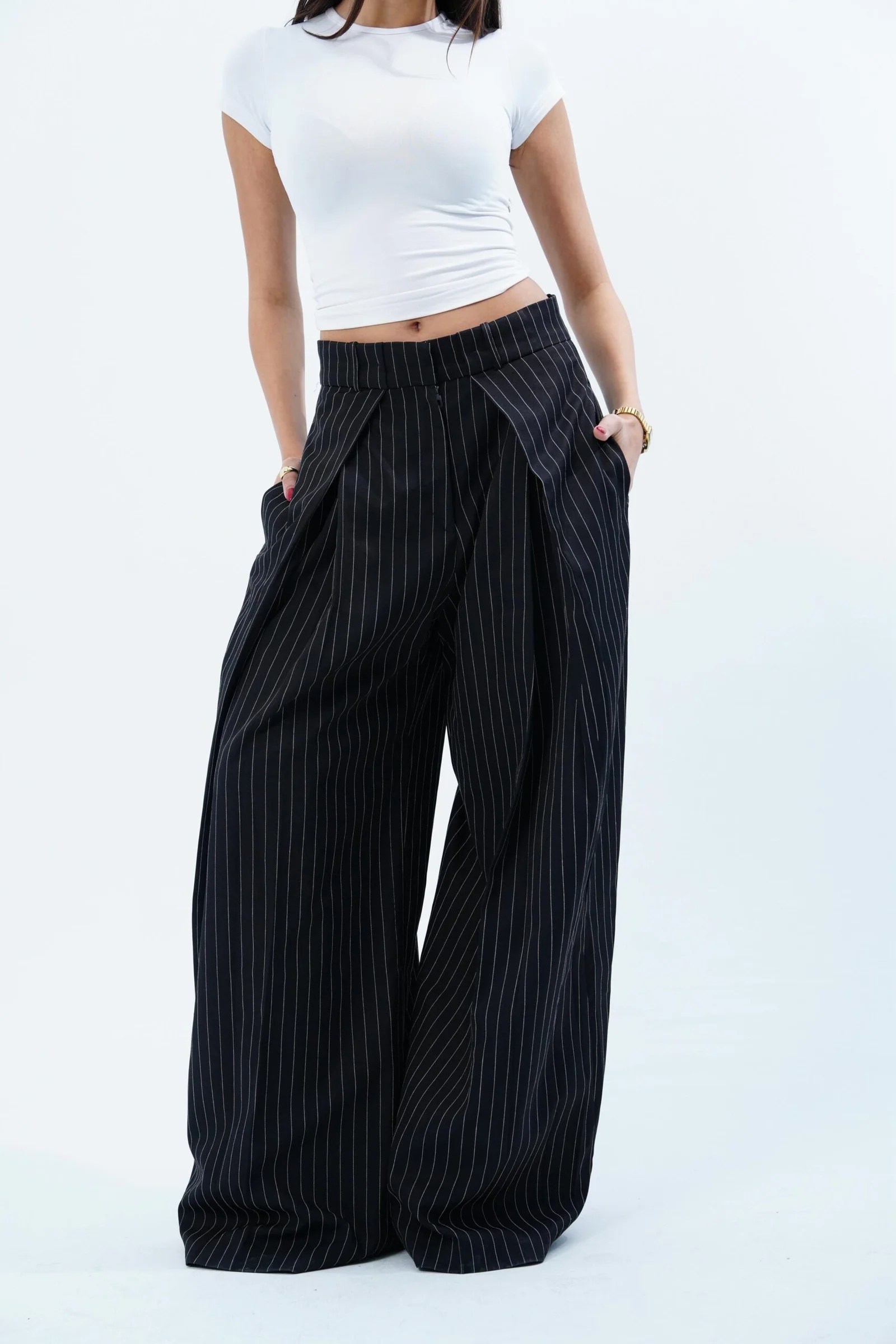 STRIPPED FOLDED TAILORED PANTS — view 4