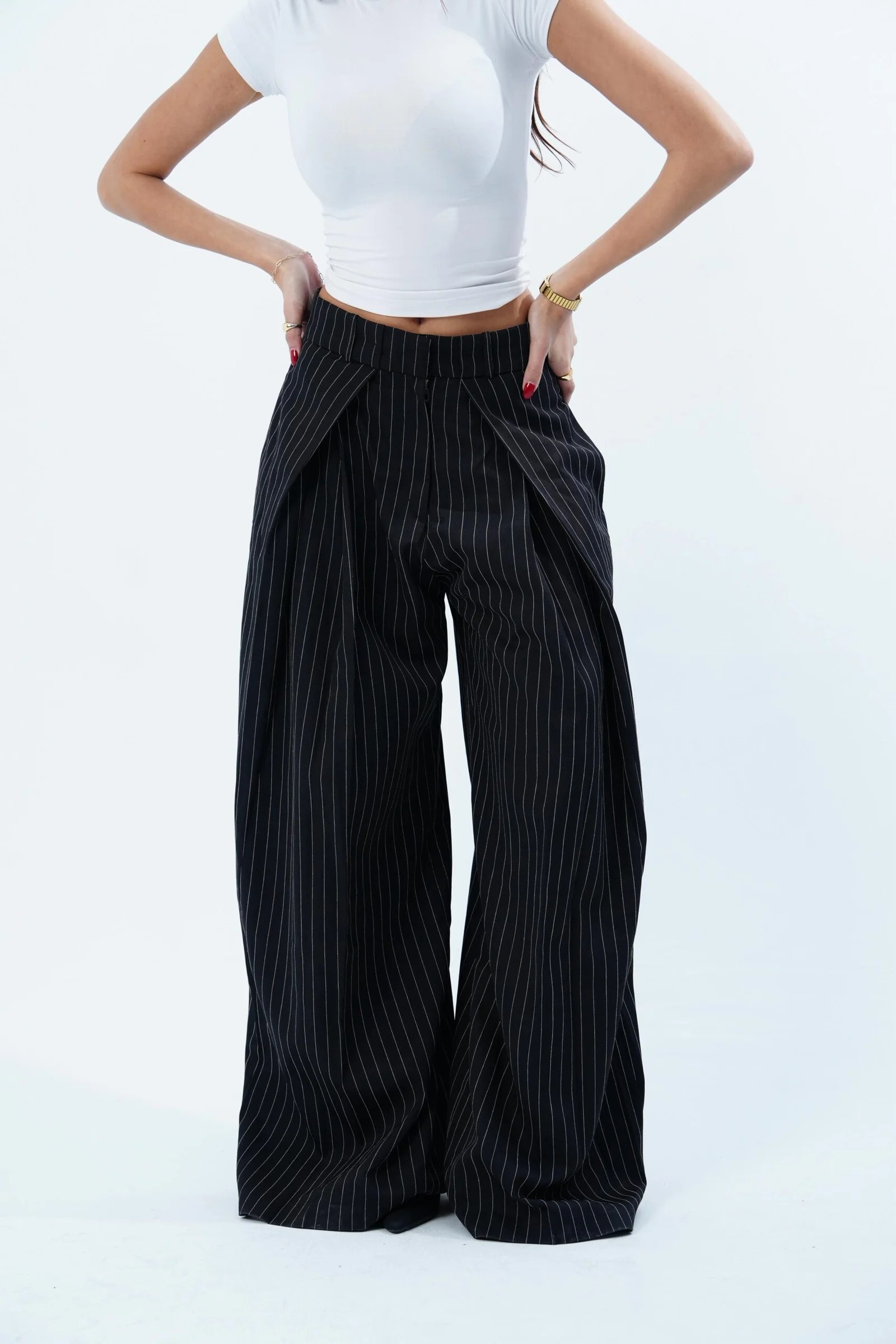 STRIPPED FOLDED TAILORED PANTS — view 3