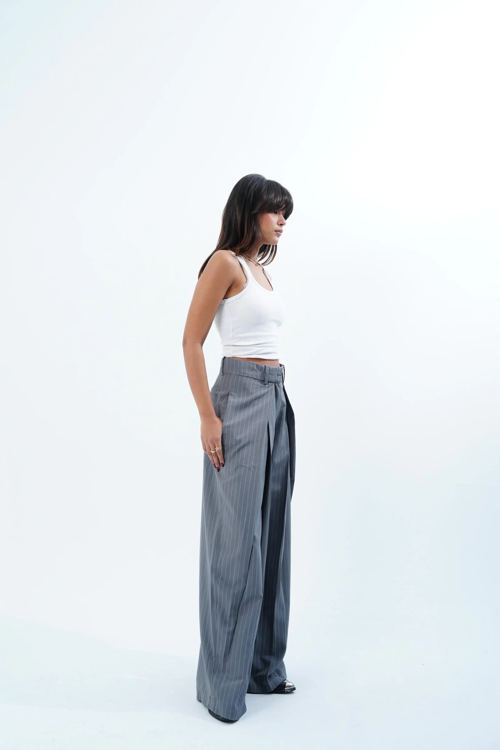 STRIPPED FOLDED TAILORED PANTS — view 13
