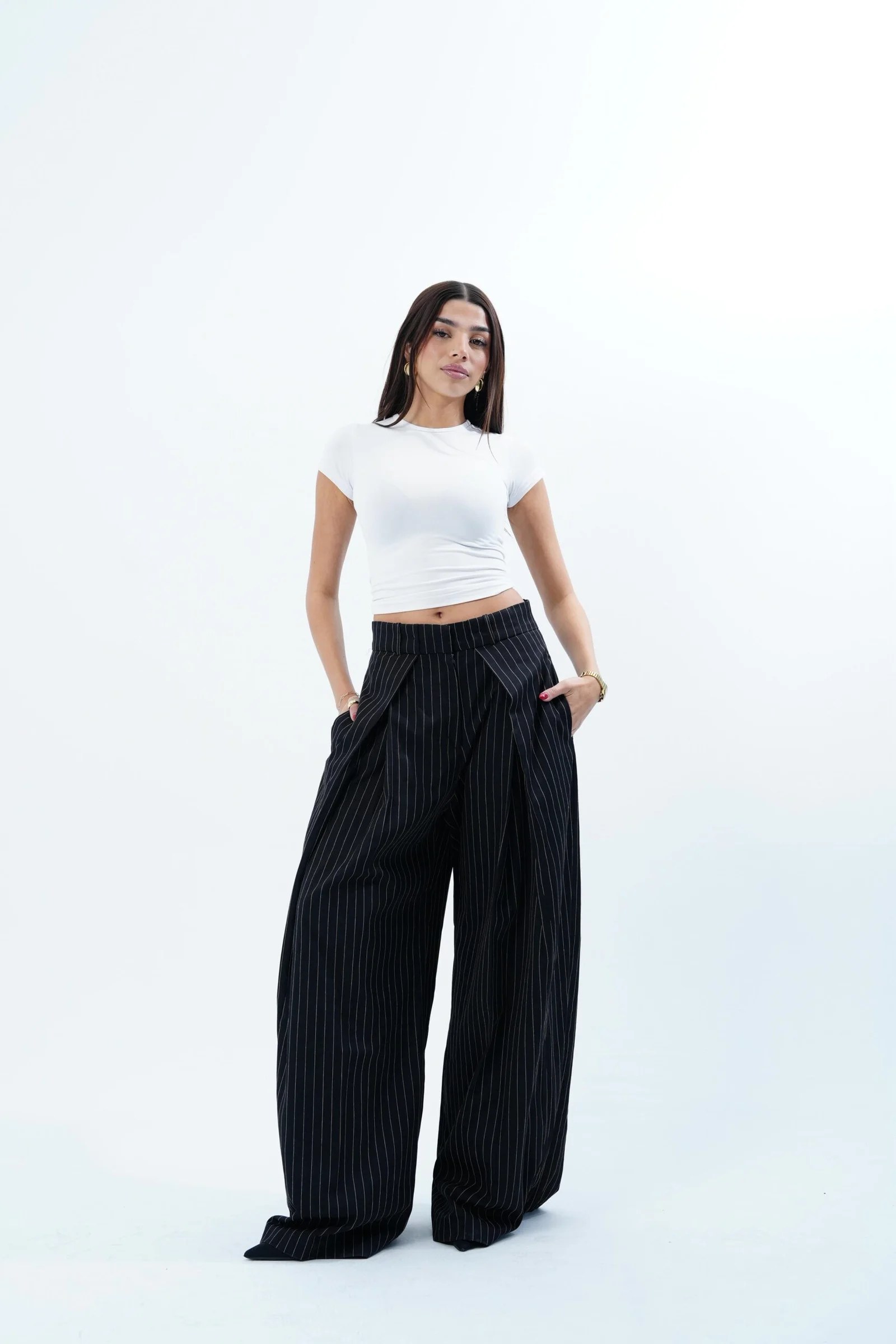 STRIPPED FOLDED TAILORED PANTS — view 5