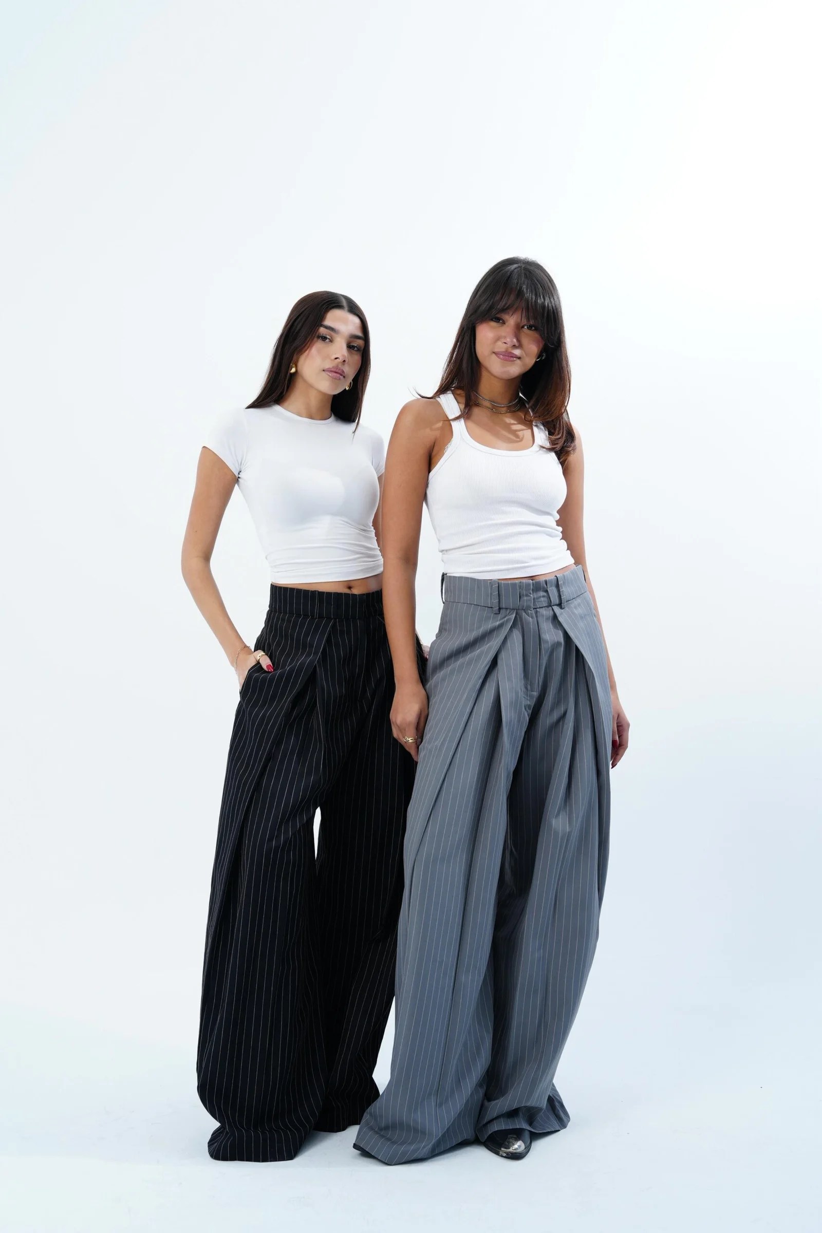 STRIPPED FOLDED TAILORED PANTS