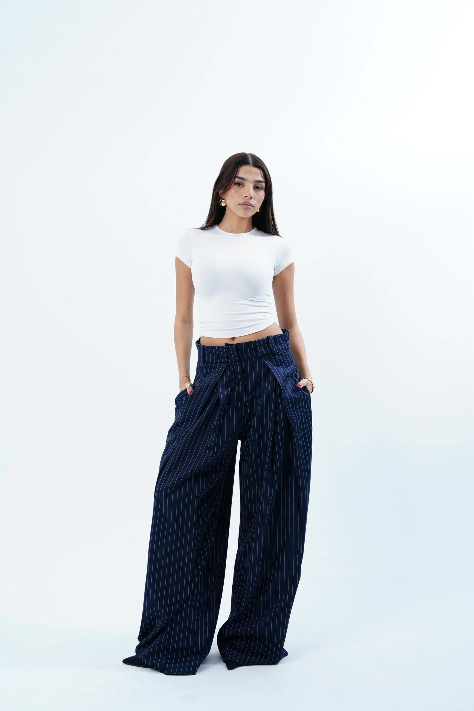 STRIPPED FOLDED TAILORED PANTS — view 19