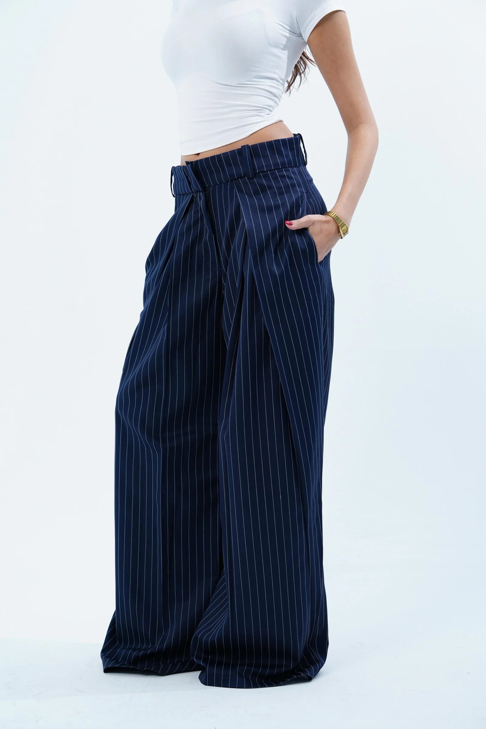 STRIPPED FOLDED TAILORED PANTS — view 15