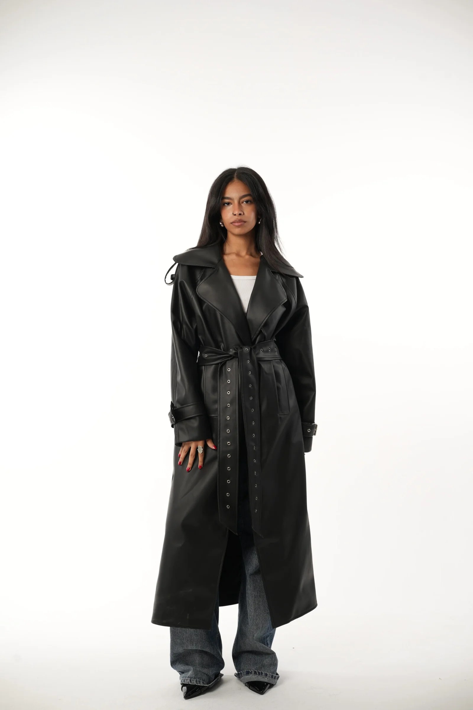 Leather long coat