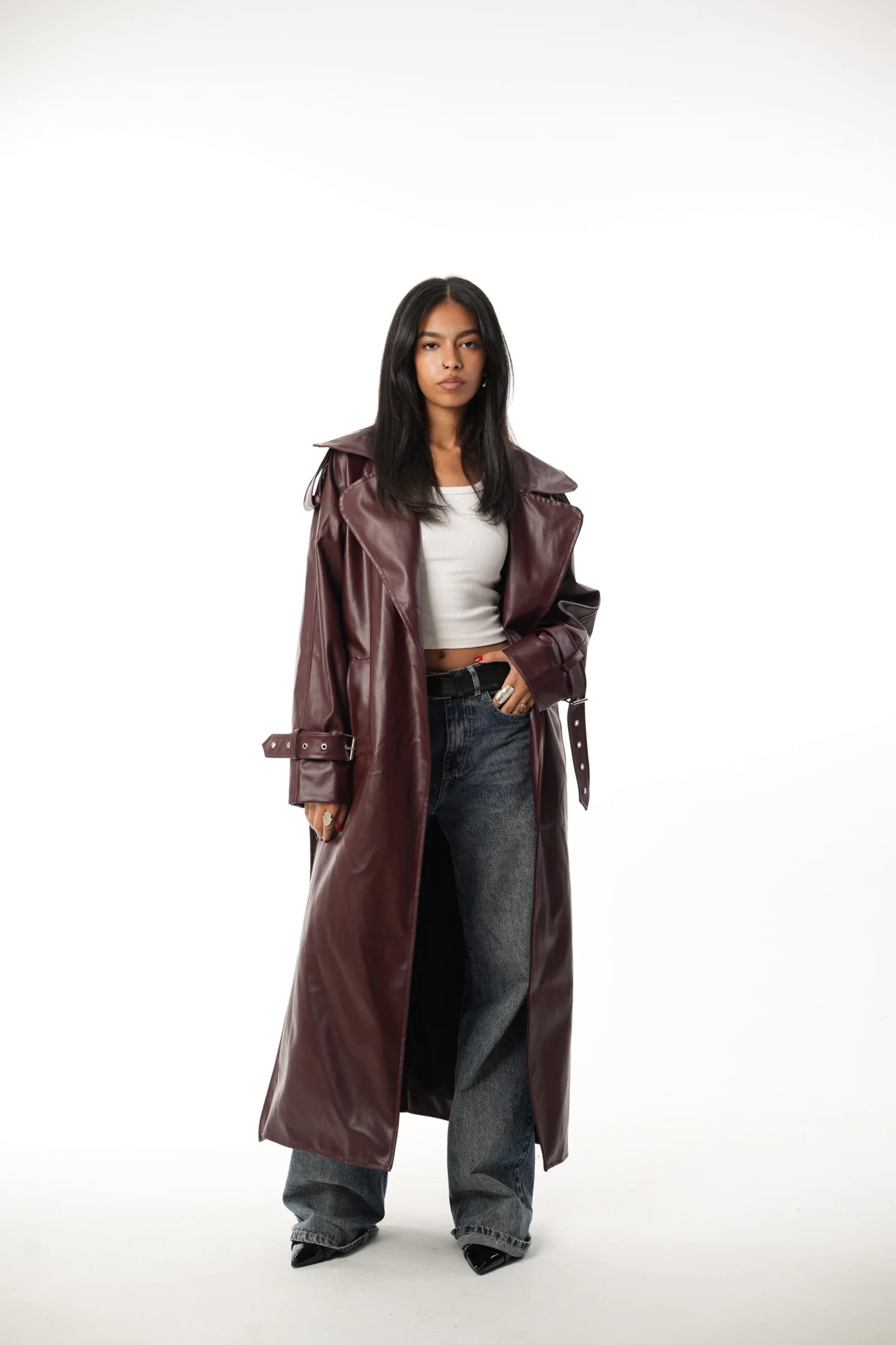 Leather long coat — view 9