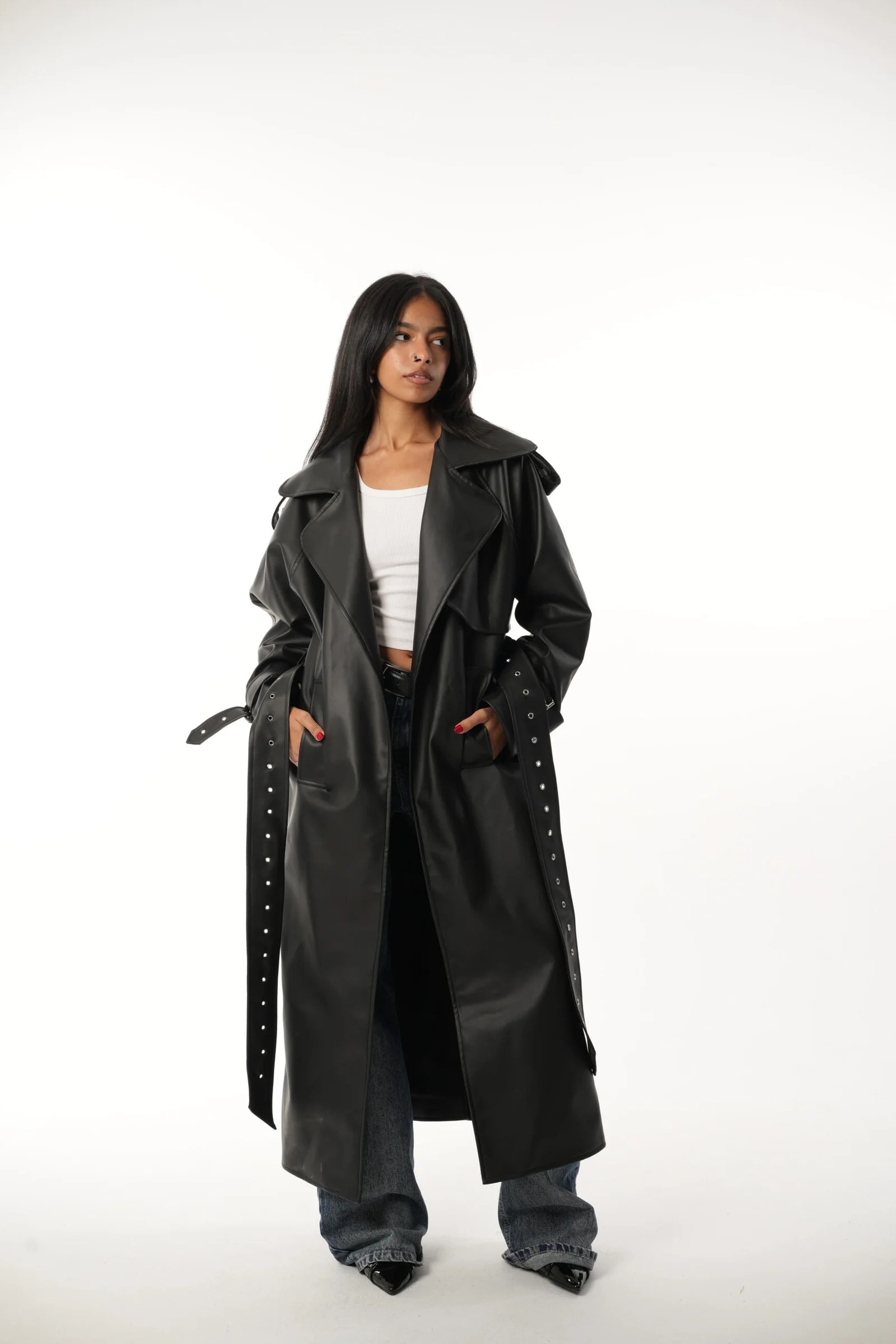 Leather long coat — view 3